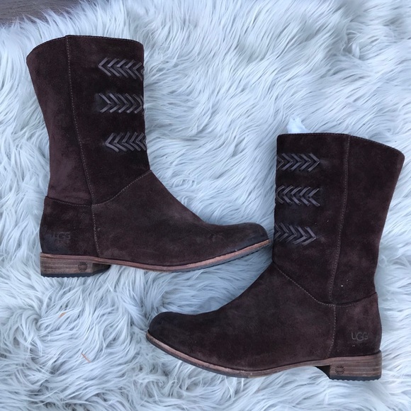 UGG Brown Suede Side Zip Ankle Boots - Picture 6 of 16